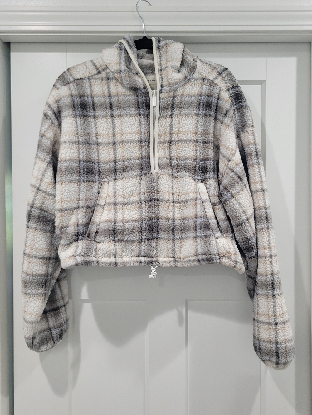 Aeropostale Plaid Sherpa Hooded Fleece Pullover Crop Teddy Jacket